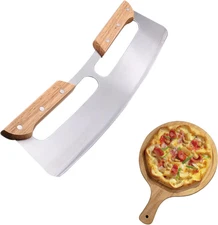 Pizza Cutter, Stainless Steel Blade Knife with Wooden Handle, Suitable for Resta
