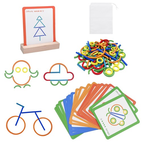 Puzzle Bois Caché Montessori 8 Trapèzes + 8 Triangles | 40 Cartes Double Face = 80 Défis | Jeu éducatif 3-12 Ans | Développe Logique Et Imagination