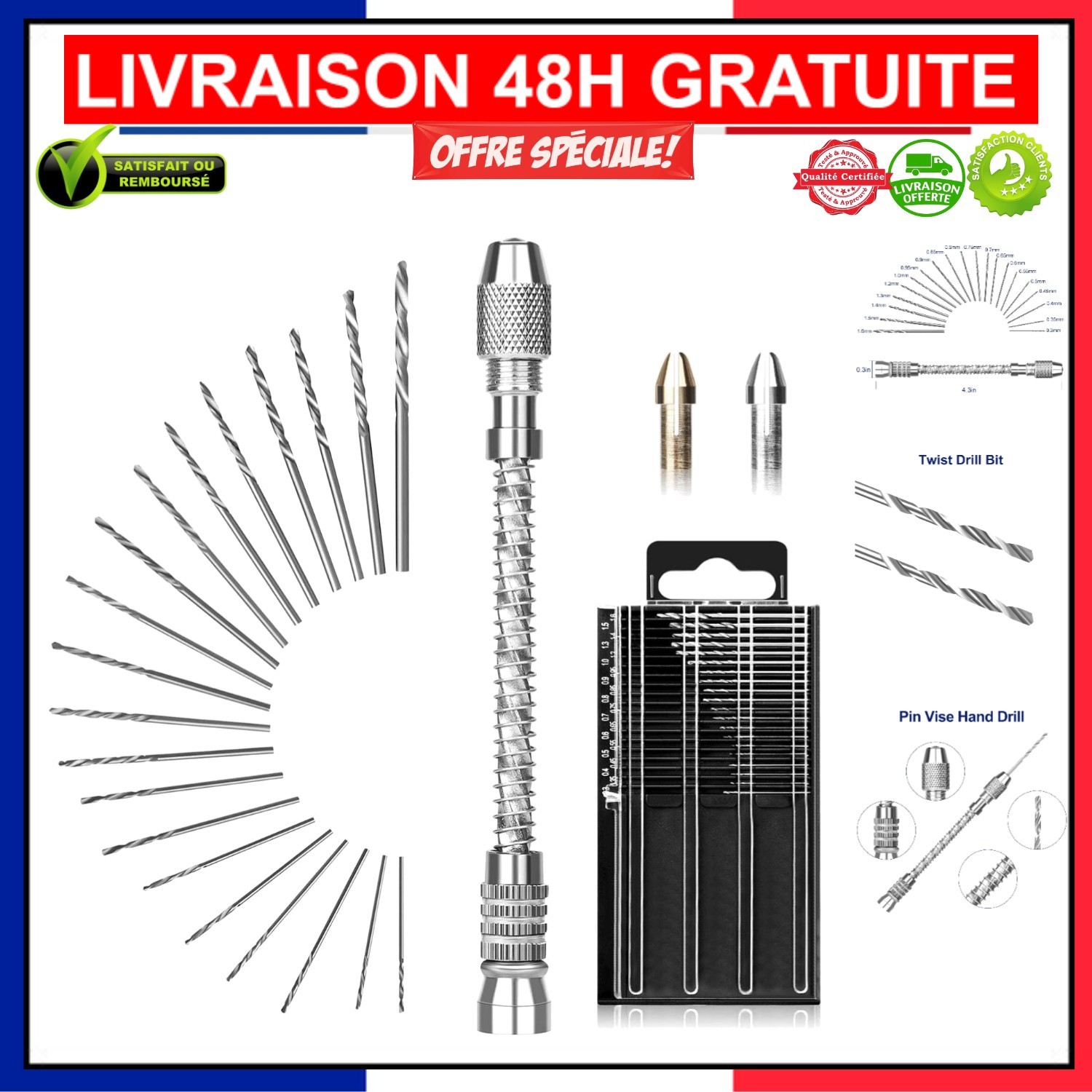 Mini perceuse à main Linkstyle avec 20 forets de 0,3 à 1,6 mm pour bricolage de précision