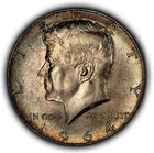 1964 50c Kennedy Silver Half Dollar - Speckled Rainbow Toning - BU - SKU-H3840
