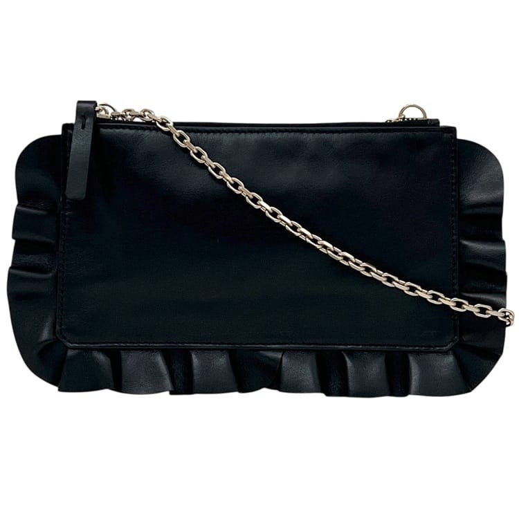 RED VALENTINO Fringe Chain Shoulder Bag Black Leather Used RQ0P0A52 Chain