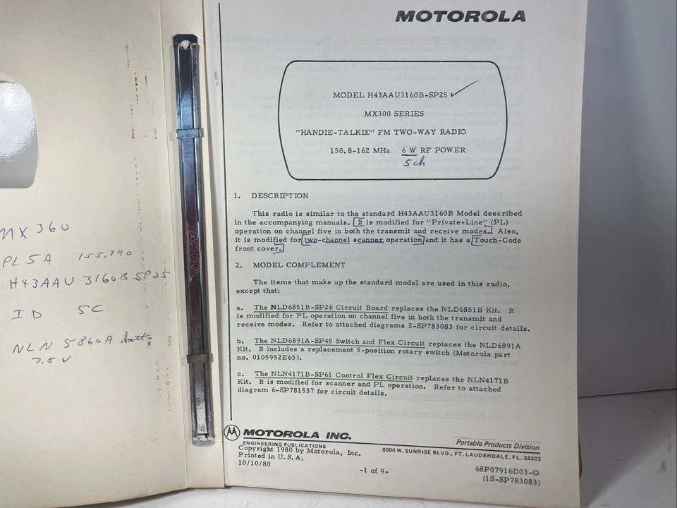 Motorola MX300 Series Maintenance Manual 68P81013C70-A & Supplement 1977 - Image 2 of 4