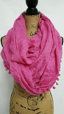 LULLA COLLECTION BY BINDYA POM POM TRIM INFINITY SCARF WRAP SHAWL STOLE PINK 