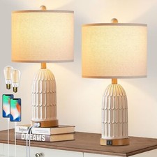 Table Lamps for Bedroom Set of 2, Farmhouse 3-Way Dimmable Touch Lamp Cream