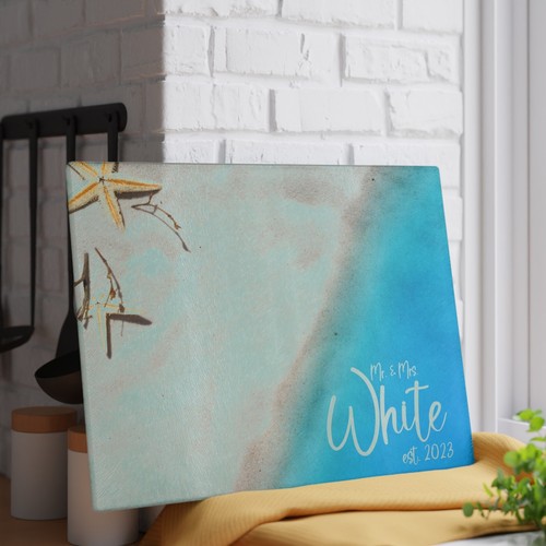 Personalized Custom Beach Ocean Tempered Glass Cutting Board, Housewarming Gift - Picture 7 of 10