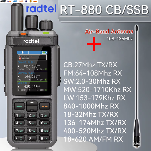 RT-880 10W Multi Band Ham Radio HF UHF VHF with AM USB LSB CW CB LW MW SW SSB ,