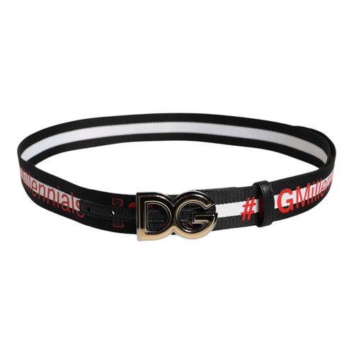 DOLCE & GABBANA Belt Men Black Cotton Logo Print DG Buckle 90cm / 36in 370usd - Picture 3 of 7