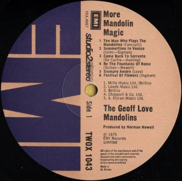 1975 黑膠唱片 LP The Geoff Love Mandolins – More Mandolin Magic UK - Image 3 of 3