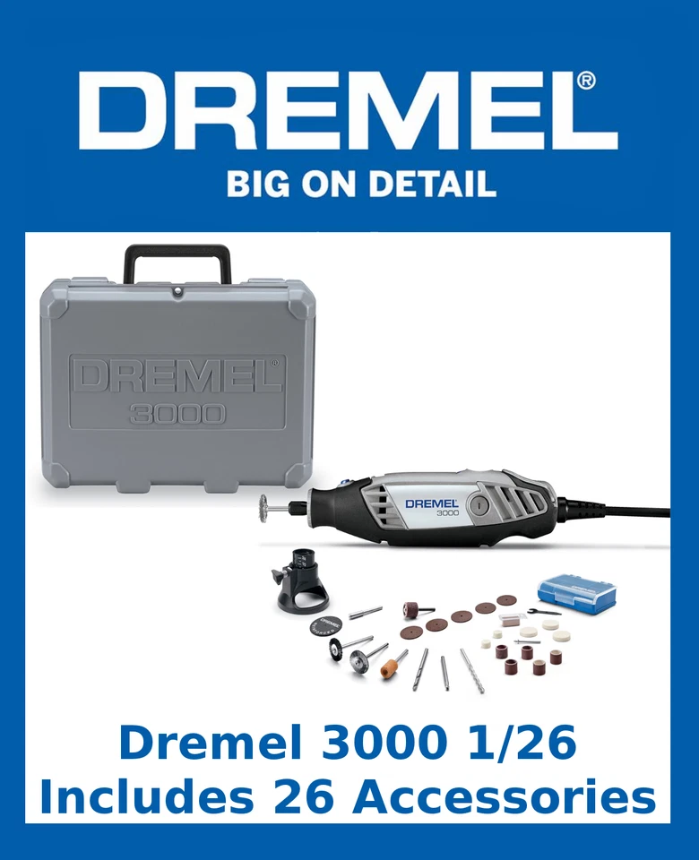 DREMEL 3000 1/26 Variable Speed Rotary Tool w 26 Accessories & Carry Case 130W - image 3 of 4