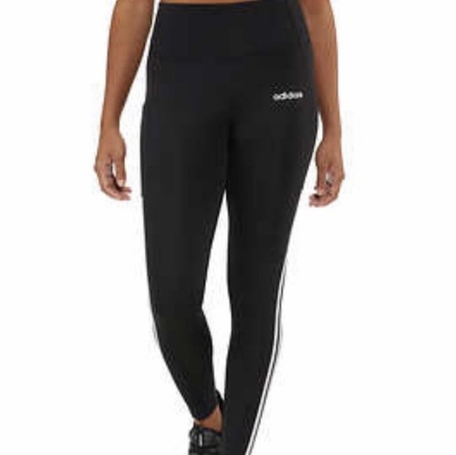 NEW ADIDAS WOMEN BLACK LEGGINGS 3 STRIPES CLIMALITE POCKET LARGE STRETCH TAGS - Picture 2 of 5