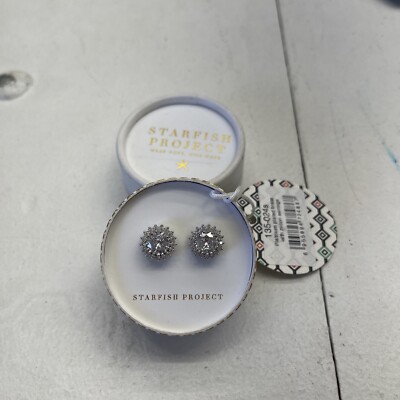 Starfish Project Radiant Shine Platinum Zirconia Stud Earrings New
