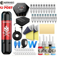 Wormhole Tattoo Machine Kit Rotary Motor Pen Gun Inks Power Supply Needle Set AU