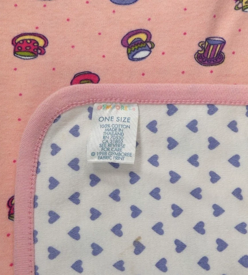 Baby Girl Vintage Gymboree Rainbow Tag Pink Tea Cups Blanket VHTF - Image 2 of 4