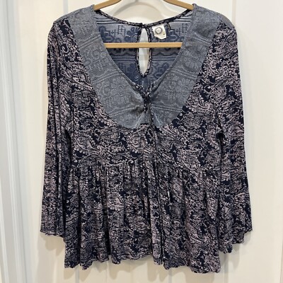 Akemi Kin Anthropologie Blouse Women s Size Small Blue Marcella Top Pleated