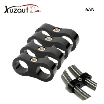 4Pcs 6AN Hose Separator Clamp For 3/8 Oil/Fuel Hose Line Black Aluminum Adapter