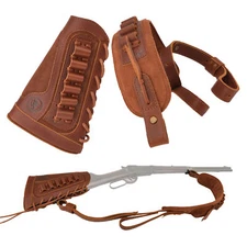 Wayne's Dog Set / Leather Rifle Buttstock +Gun Sling .45-70 .22 .30/30 .357 .308