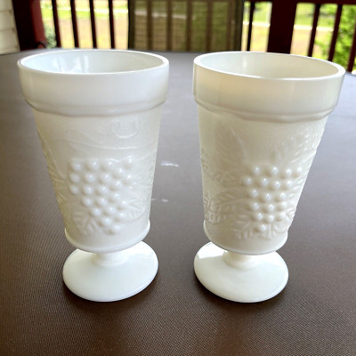 Vintage Milk Glass Embossed Grape Design Goblets, Big Top Peanut Butter? 2-pcs
