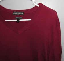 EXPRESS Men's Small Merino Wool Blend Sweater Washable V Neck Burgundy