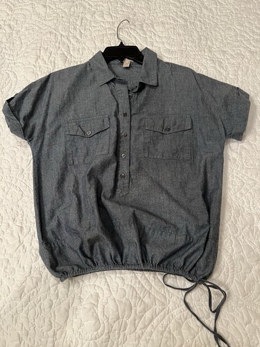 J.Crew Women's Chambray Camp Shirt Light Blue Size 8 Drawstring & Button