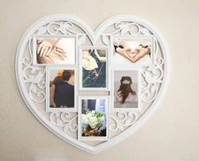 Collage Picture Frame Holds 6 Images Wall Hanging Multiple Family Photos Heart 