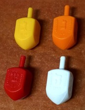 Judaica Israel lot of 4 Old Vintage Hanukkah Plastic Dreidels Spinning Top