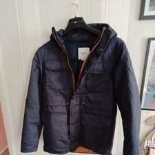 Pull And Bear Navy Blue Rain Coat Fully Padded With Hood And  Pockets M0520624