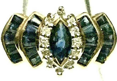 VTG 2 CTW Syn. Baguette Sapphire   DINNER COCKTAIL WATERFALL RING 10KY GOLD