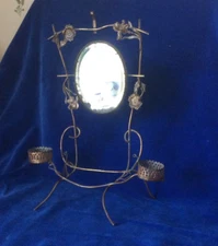 ANTIQUE  PALAIS ROYAL OVAL MIRROR & PERFUME STAND 1800's BRASS GILT