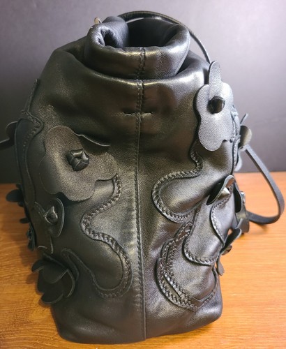 PRADA schwarze Nappaleder Blume Applikation Tragetasche Tasche - Medium - Bild 11 von 16