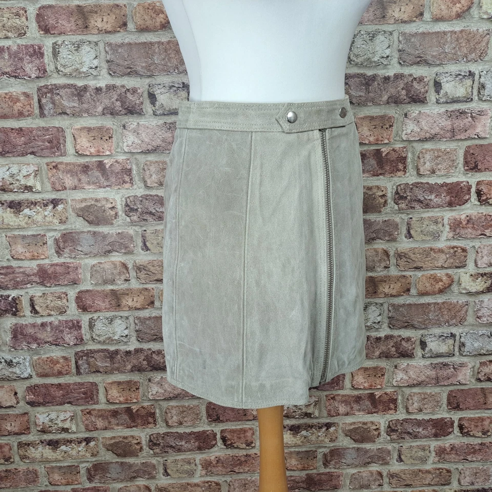Topshop Falda Corta Cuero Gamuza 12 Piedras Recta Lápiz Cremallera Frontal Foto 3 de 4