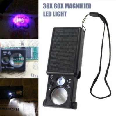 MARKENLOS LED Taschenlupe Licht Mini Juwelier Lupe 30x 60x Uhrmacher Licht Fernsehlupe UV