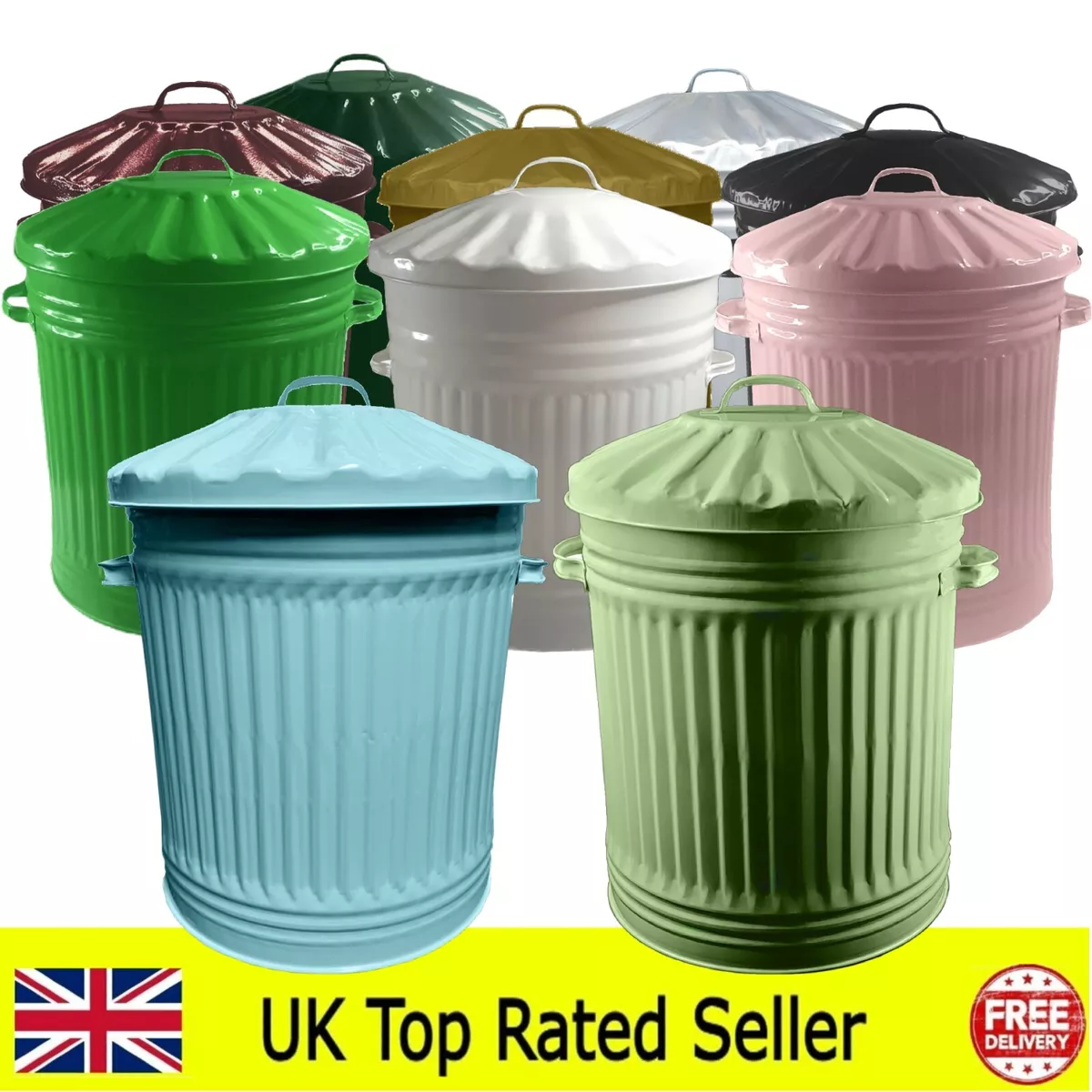 LARGE 65L Metal Bin Rubbish Waste Paper Bathroom Bedroom Colour Dustbin Kitchen