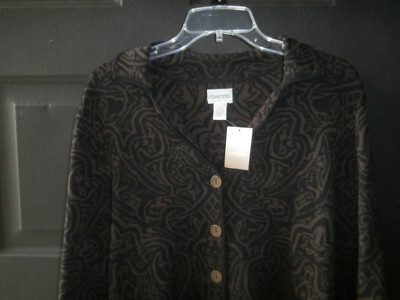 NWT NEW CHICOS JACKET BLAZER SILK SZ 1 BLACK DARK BROWN POCKETS