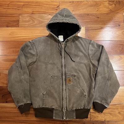 VINTAGE Carhartt Hooded Work Wear Jacket J68CHT Full Zip Medium