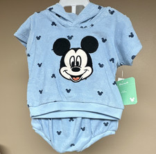 Disney Mickey Mouse 12M 2pc Hooded Short Sleeve Cotton Terry Shorts Set