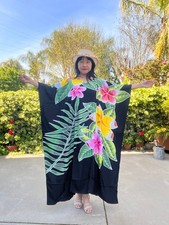 KD525 Floral Hand Painted Batik Women Plus Kaftan Kimono Maxi Dress up to 7X