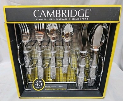 Cambridge Roam Sand 45 Piece Stainless Steel Flatware Set Hostess 8 Settings NIB