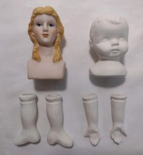 Mixed Lot Bisque Doll Making Parts Heads Arms Legs
