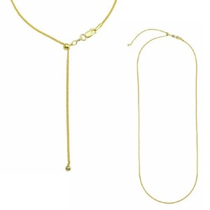Authentic 14k Gold Plated Adjustable Slider Curb Link Chain Necklace w/ Hanging Bead ITALY