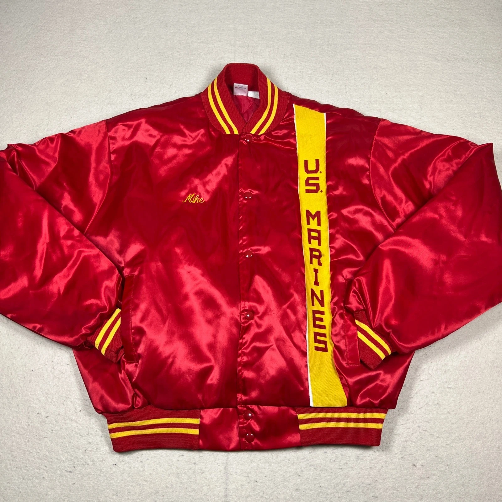 Vintage Soffe US Marines Satin Bomber Jacket Mens XXL Red USMC Embroidered USA - product detail image 2