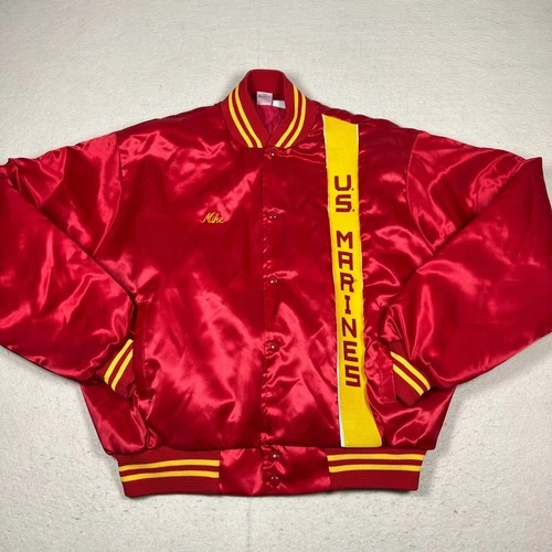 Vintage Soffe US Marines Satin Bomber Jacket Mens XXL Red USMC Embroidered  USA image 2