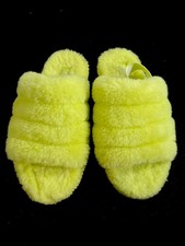UGG NEON YELLOW FLUFF YEAH SLIDE SHEEPSKIN SLIPPER SANDALS, US 8 / EUR 39