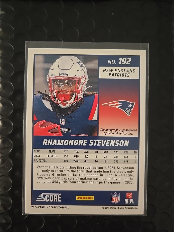 NFL Autograph Rhamondre Stevenson. Panini Score, New England Patriots RB. - Image 2 of 2
