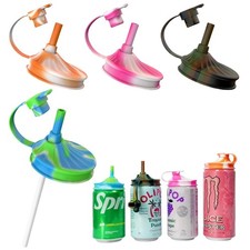 Silicone Soda Can Lids with Straw, 4 Pack Reusable Pop Can Covers for Coke Beer