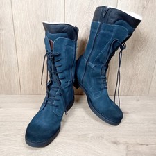 Celtic & Co. Blue Suede Sheepskin Lined Lace-up Boots Size EU 42 Made In Italy