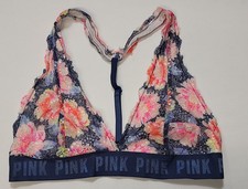 PINK Victoria's Secret M Blue Floral lace wireless adjustable pullover bralette
