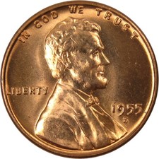 1955 S Lincoln Wheat Cent Uncirculated Mint State Penny 1c Coin