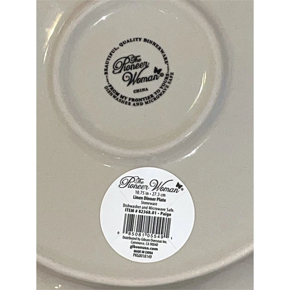 Juego de 3 platos de cena de gres blanco con cuentas festoneadas The Pioneer Woman Foto 3 de 4