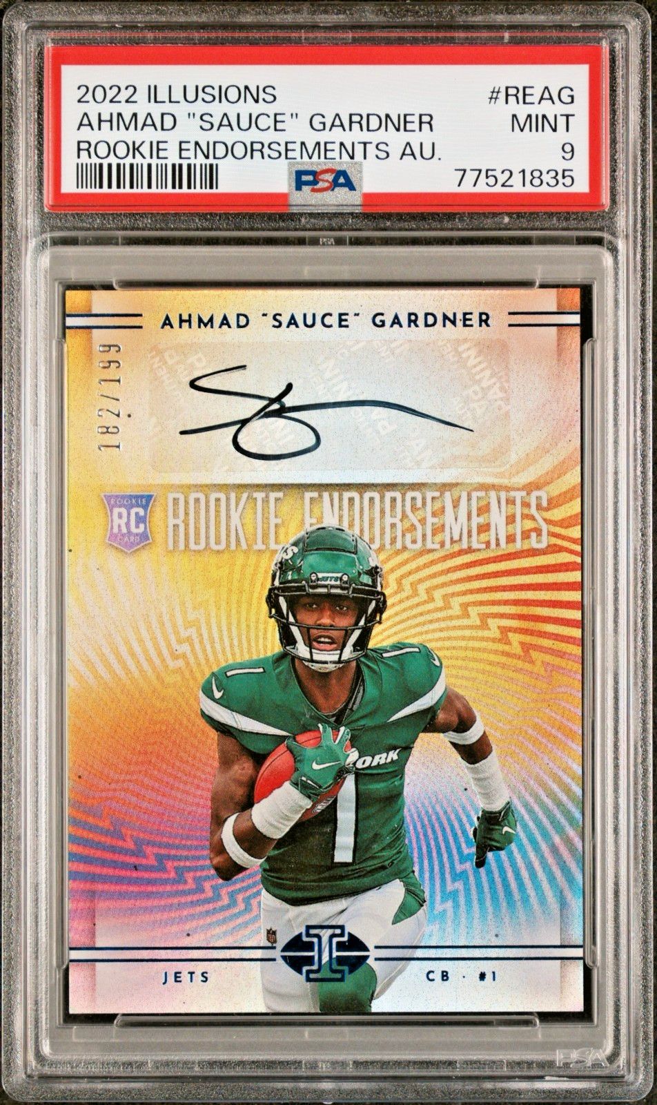 2022 Panini Illusions Ahmad Sauce Gardner Rookie Auto /199 PSA 9 Jets RC Colts view 2