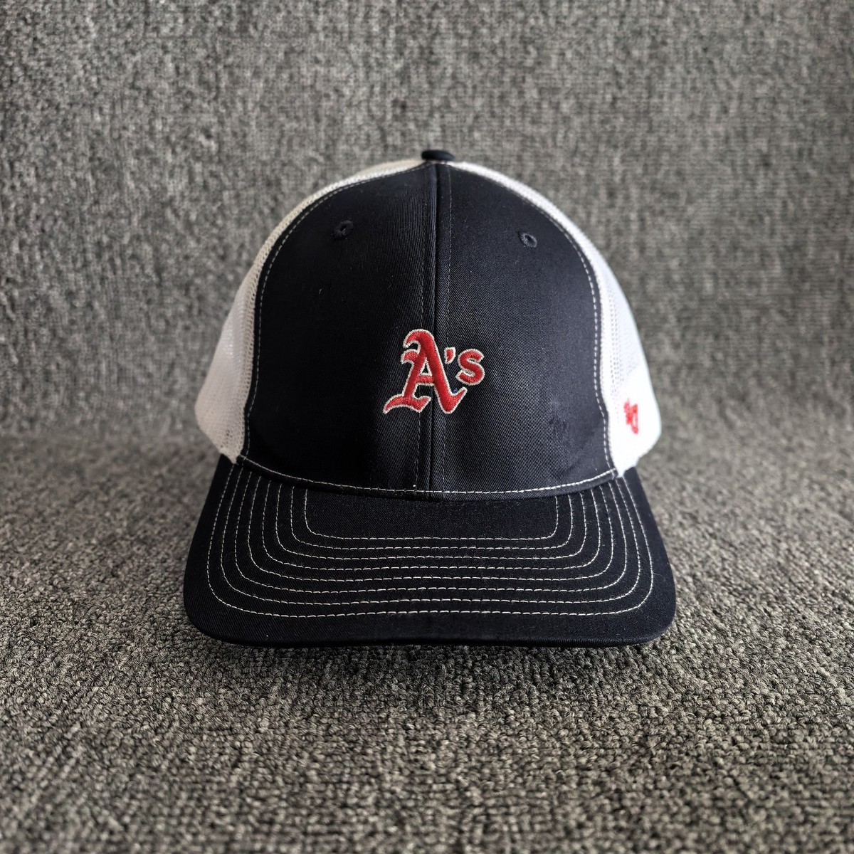 '47 Brand Oakland Athletics MLB Black White Mesh Trucker Snapback Hat Cap